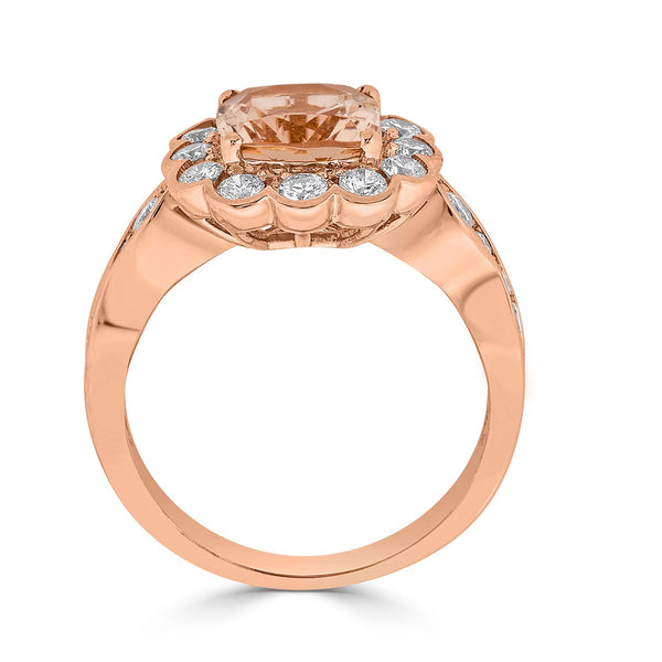 1.95ct Morganite ring with 0.85tct diamonds set in 14K rose gold