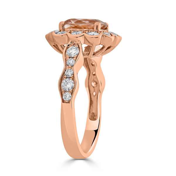 1.95ct Morganite ring with 0.85tct diamonds set in 14K rose gold