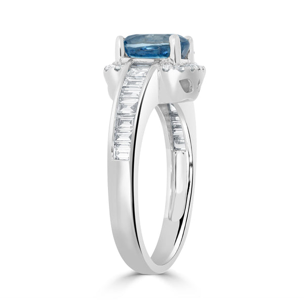 2.33 Blue Zircon Rings with 0.71tct Diamond set in 14K White Gold