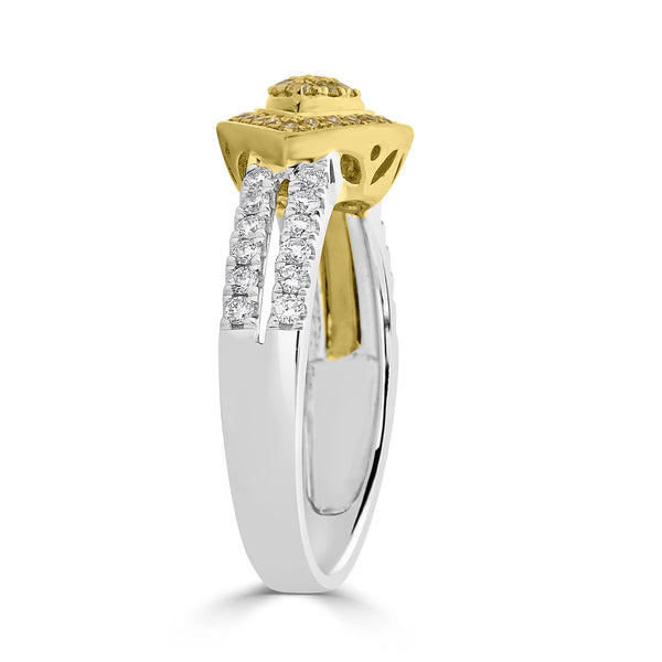 0.29tct Yellow Diamond ring with 0.30tct accent diamonds set in 18K two tone gold