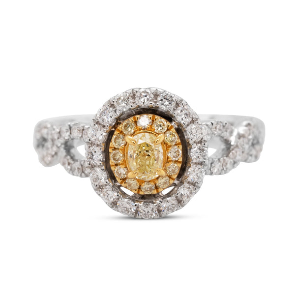 0.20Ct Yellow Diamond Ring With 0.60Tct Diamond Accents In 18K Two Tone Gold