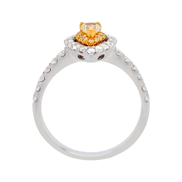 0.23Ct Yellow Diamond Ring With 0.58Tct White Diamond In 18K White Gold