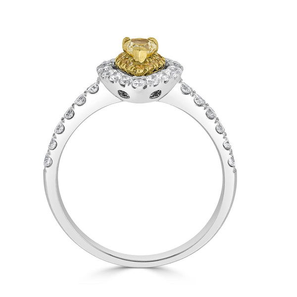 0.23ct Yellow Diamond ring with 0.58tct diamonds set in 18K two tone gold
