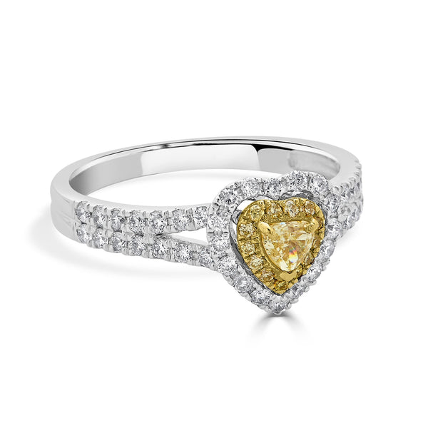 0.18ct Yellow Diamond ring with 0.46tct accent diamonds set in 18K two tone gold
