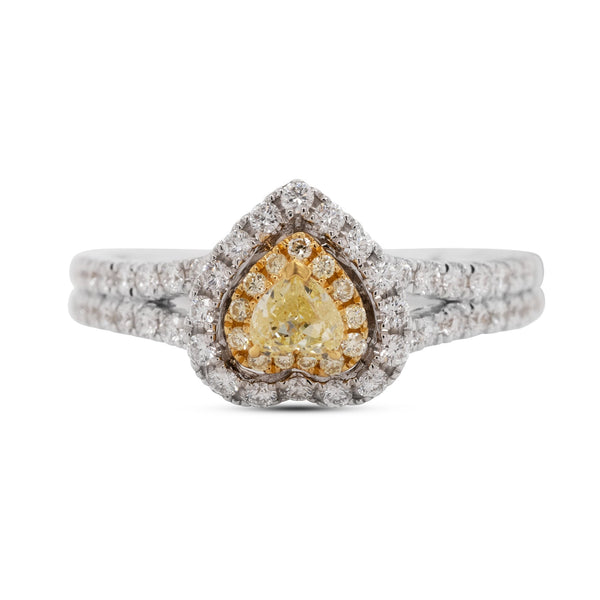 0.20Ct Yellow Diamond Ring With 0.44Tct Diamonds In 18K Two Tone Gold