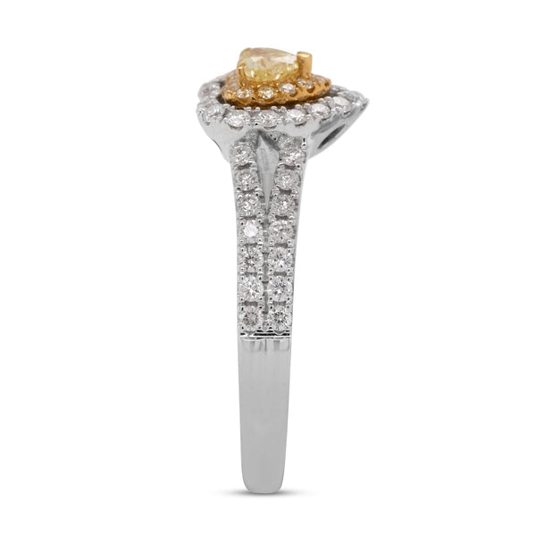 0.20Ct Yellow Diamond Ring With 0.44Tct Diamonds In 18K Two Tone Gold
