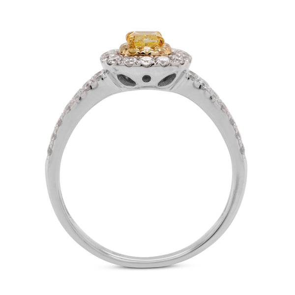 0.27Ct Yellow Diamond Ring With 0.62Tct Diamonds In 18K Two Tone Gold
