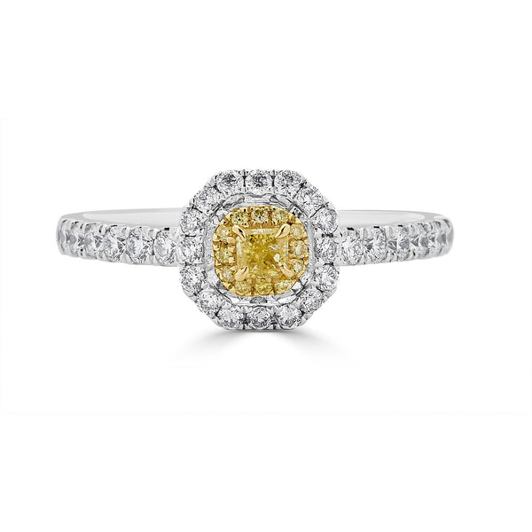0.11ct Yellow Diamond ring with 0.48tct accent diamonds set in 18K two tone ring