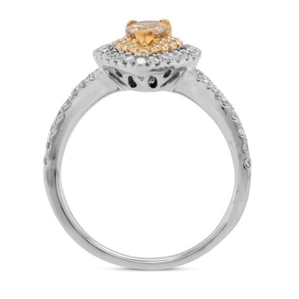 0.53Ct Yellow Diamond Ring With 0.61Tct Diamonds In 18k Two Tone Gold