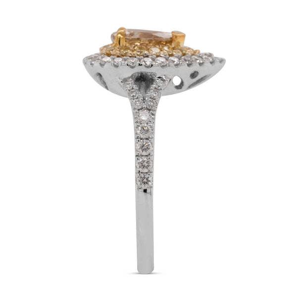0.53Ct Yellow Diamond Ring With 0.61Tct Diamonds In 18k Two Tone Gold