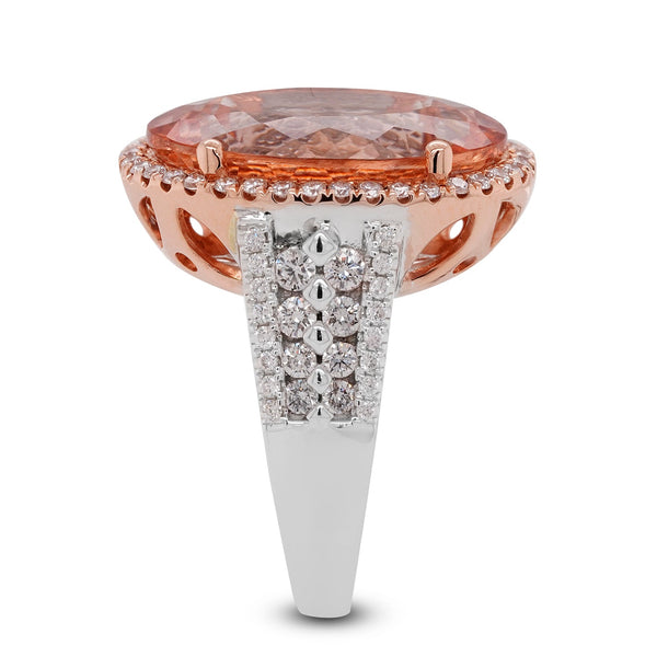 12.86ct Morganite ring with 0.97ct diamonds set in 14K two tone gold