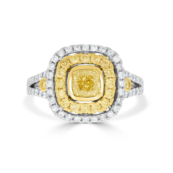 0.77tct Yellow Diamond Ring with 0.75tct Diamonds set in 14K Two Tone Gold