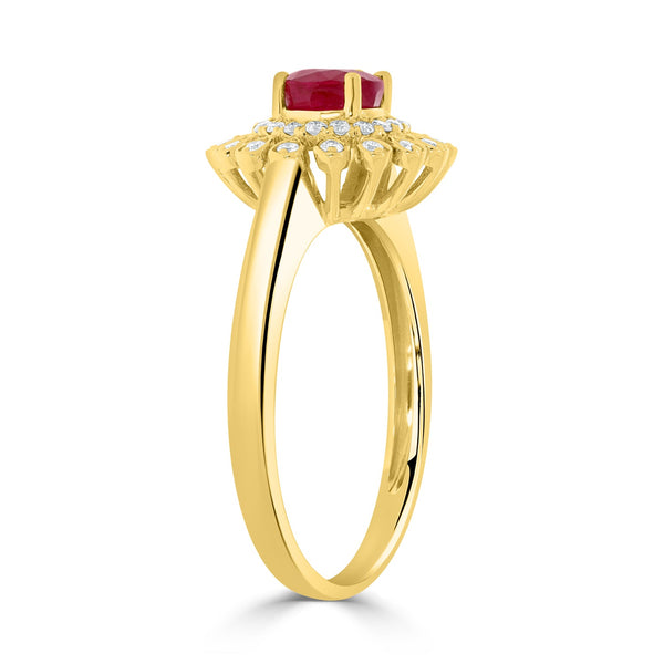 0.88ct Ruby Rings with 0.18tct diamonds set in 14kt yellow gold