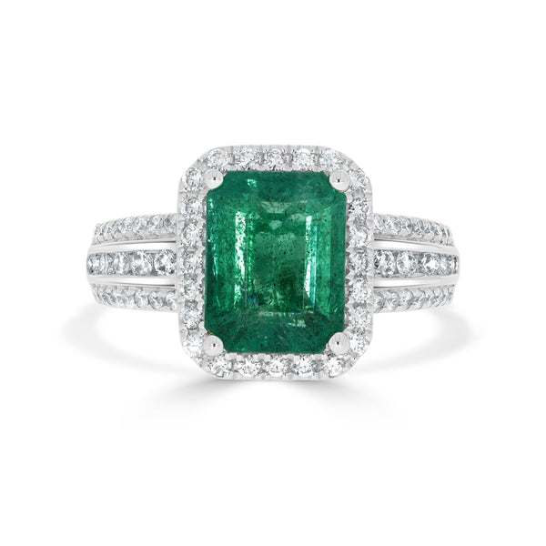 3.17ct Emerald Ring with 0.59tct Diamonds set in 14K White Gold