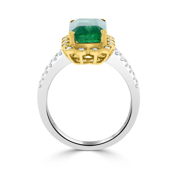 3.87ct Emerald Rings with 0.42tct diamonds set in 14kt two tone gold
