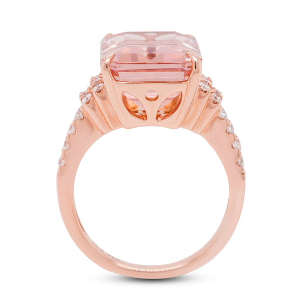 9.35ct Morganite Ring With 0.37Tct Diamonds In 14K Rose Gold