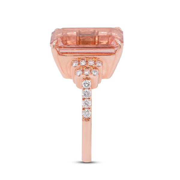 9.35ct Morganite Ring With 0.37Tct Diamonds In 14K Rose Gold