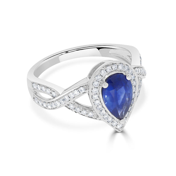 1.13ct Sapphire Ring with 0.34tct Diamond s set in 14K White Gold