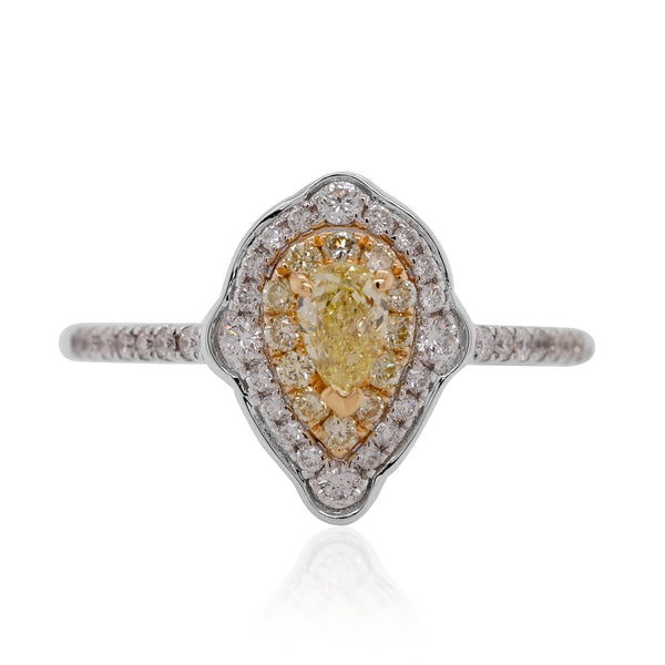 18K two tone 0.28tct Yellow Diamond Rings with 0.38tct Diamond accents