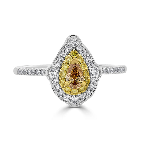 0.20ct Yellow Diamond ring with 0.40tct accent diamonds set in 18K two tone gold
