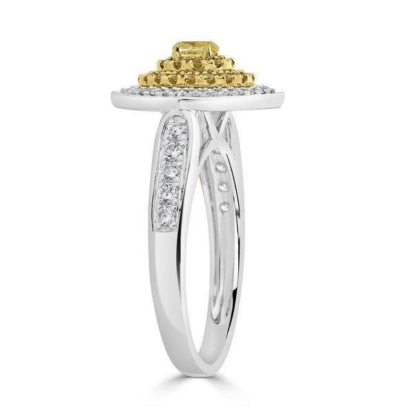 0.17ct Yellow Diamond ring with 0.42tct accent diamonds set in 18K two tone gold
