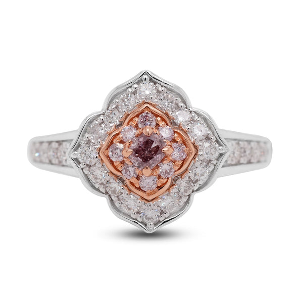 0.12Ct Pink Diamond Ring With 0.63Ct Diamonds In 18K Two Tone Gold