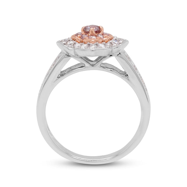 0.12Ct Pink Diamond Ring With 0.63Ct Diamonds In 18K Two Tone Gold