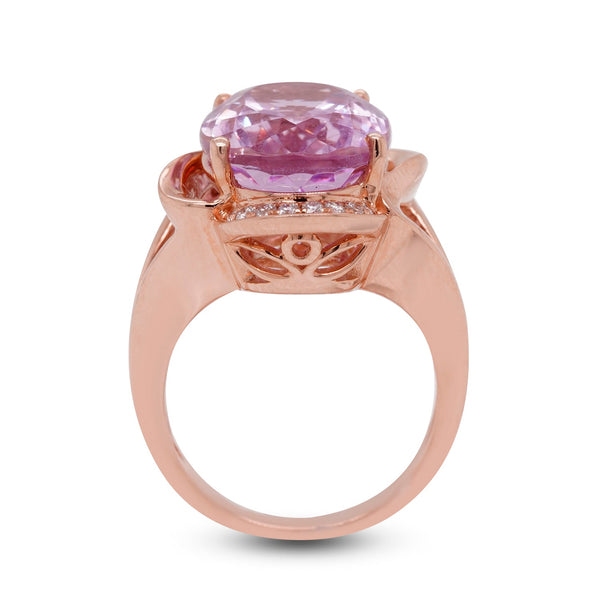 12.92Ct Kunzite Ring With 0.16Ct Diamonds In 14K Rose Gold