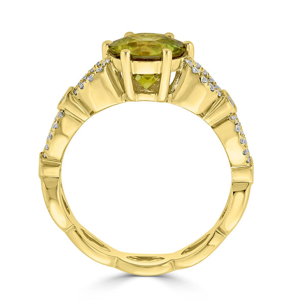 2.12ct Sphene ring with 0.23tct diamoinds set in 14K yellow gold