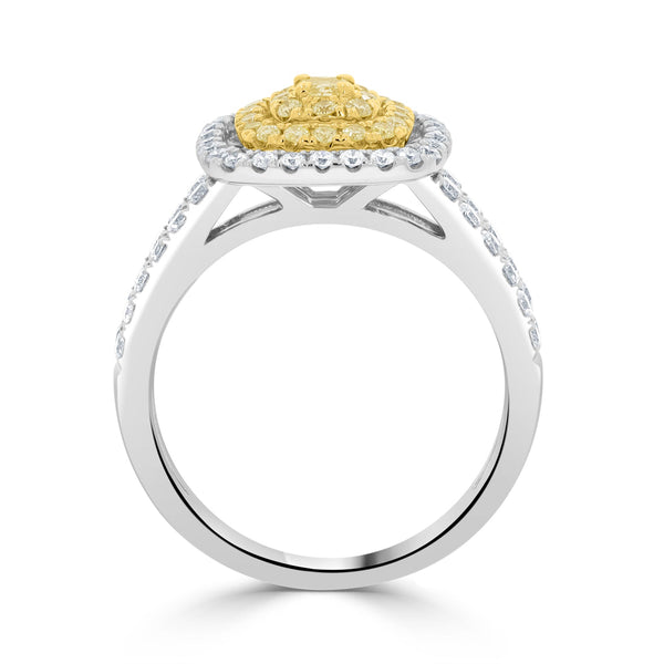 0.09ct Yellow Diamond Ring with 0.86ct Diamonds set in 14K Two Tone Gold