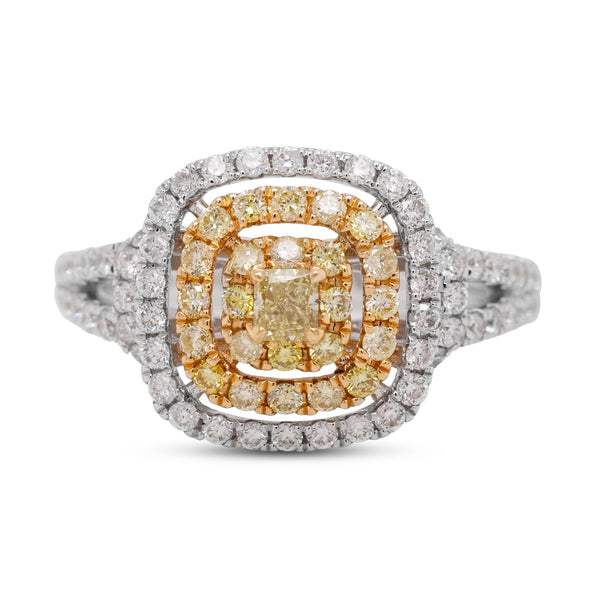 0.13Ct Yellow Diamond Ring With 0.95Tct Diamonds In 18K Two Tone Gold