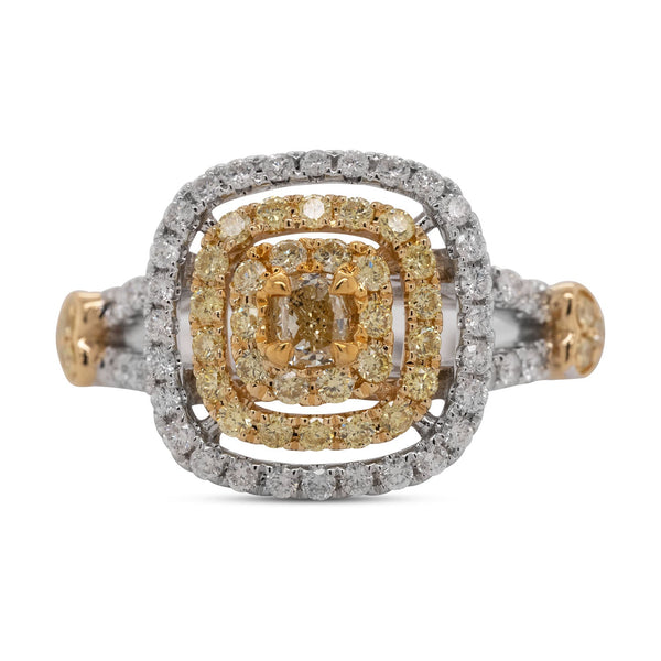 0.19Ct Yellow Diamond Ring With 0.77Tct Diamonds In 18k Two Tone Gold