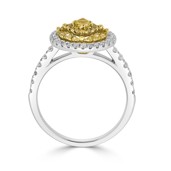 0.13tct Yellow Diamond ring with 0.68tct accent diamonds set in 18K two tone gold