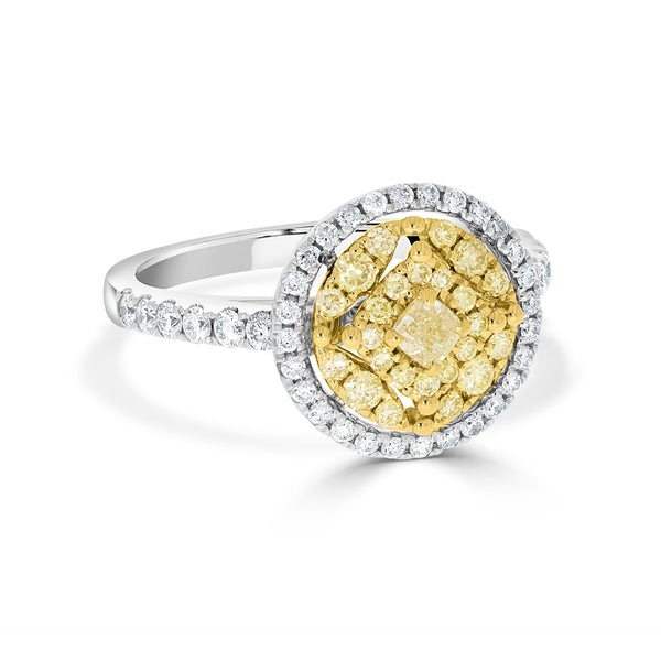 0.16tct Yellow Diamond Ring with 0.73ct Diamonds set in 14K Two Tone gold