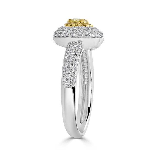 0.24ct Yellow Diamond ring with 0.69tct diamonds set in 18K two tone gold