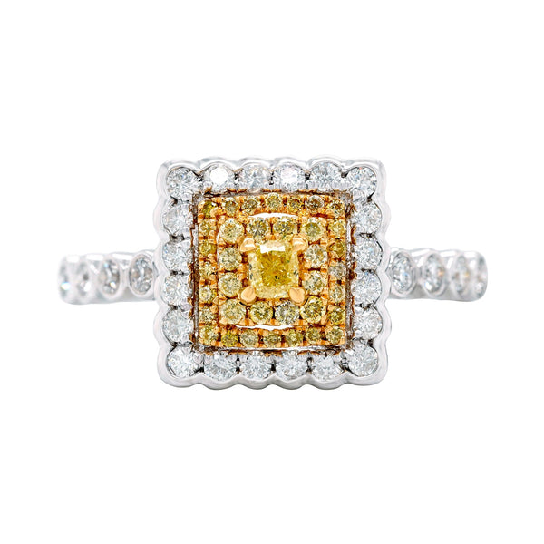 0.10Ct Yellow Diamond Ring With 0.53Tct Diamonds In 18K Two Tone Gold