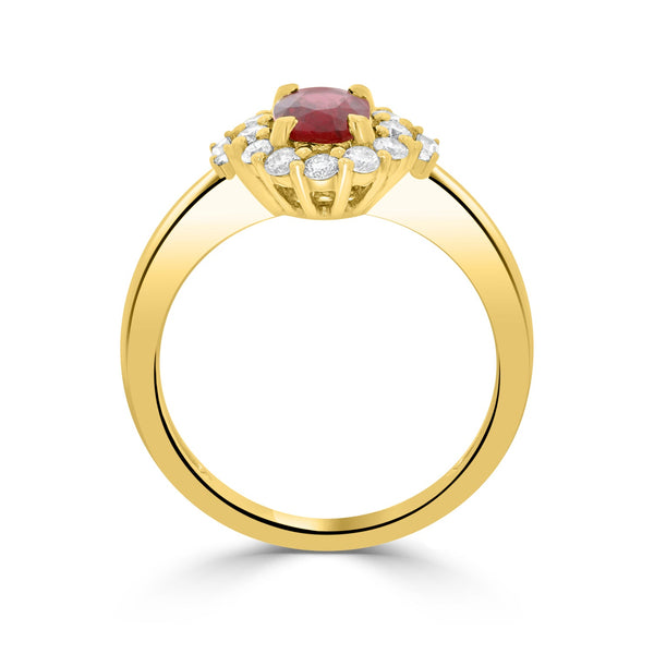 0.80ct Ruby Ring With 0.36tct Diamonds Set In 14K Yellow Gold