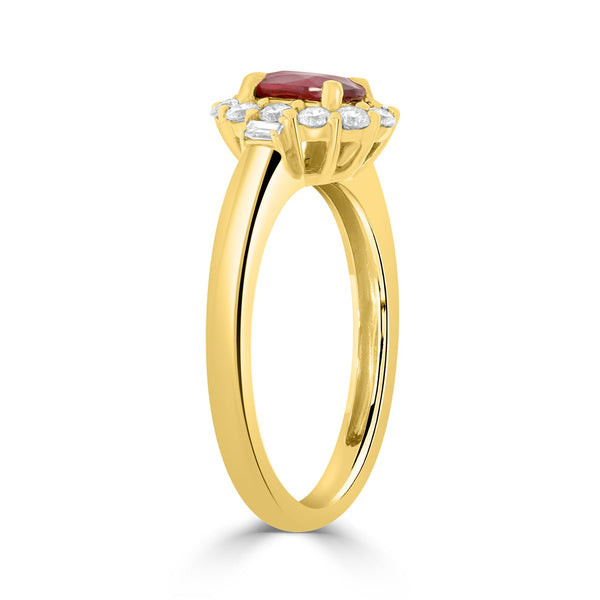 0.80ct Ruby Ring With 0.36tct Diamonds Set In 14K Yellow Gold