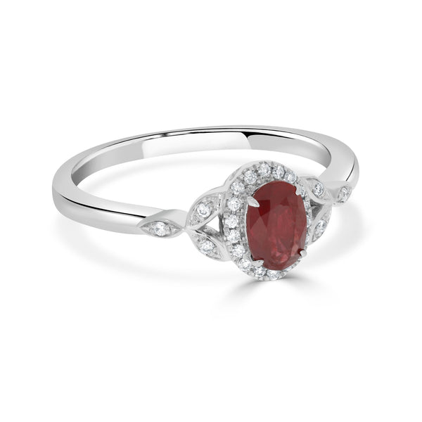 0.65Ct Ruby Ring With 0.09Tct Diamonds Set In 18K White Gold
