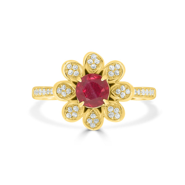 0.72Ct Ruby Ring With 0.18Tct Diamonds Set In 18K Yellow Gold