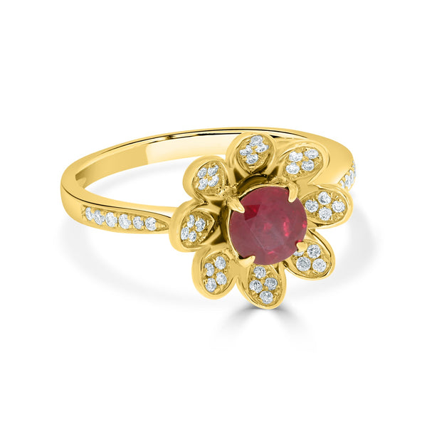 0.72Ct Ruby Ring With 0.18Tct Diamonds Set In 18K Yellow Gold