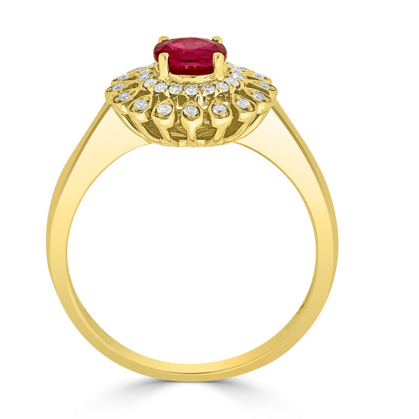 0.68ct Ruby ring with 0.14tct diamonds set in 14K yellow gold