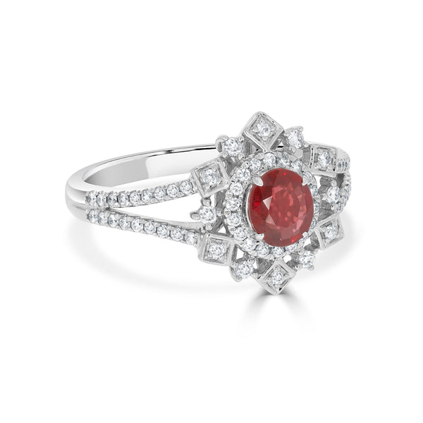 0.60Ct Ruby Ring With 0.31Tct Diamonds Set In 18K White Gold