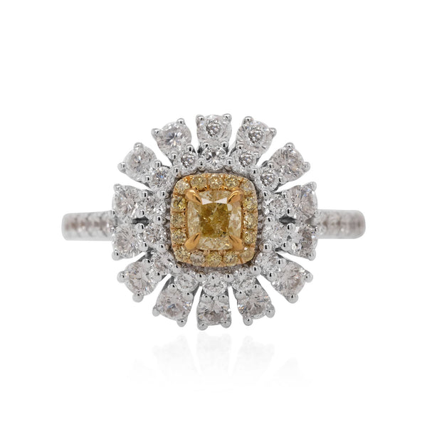 0.28Ct Yellow Diamond Ring With 1.16Tct Diamonds In 18K Two Tone Gold