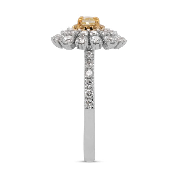 0.28Ct Yellow Diamond Ring With 1.16Tct Diamonds In 18K Two Tone Gold
