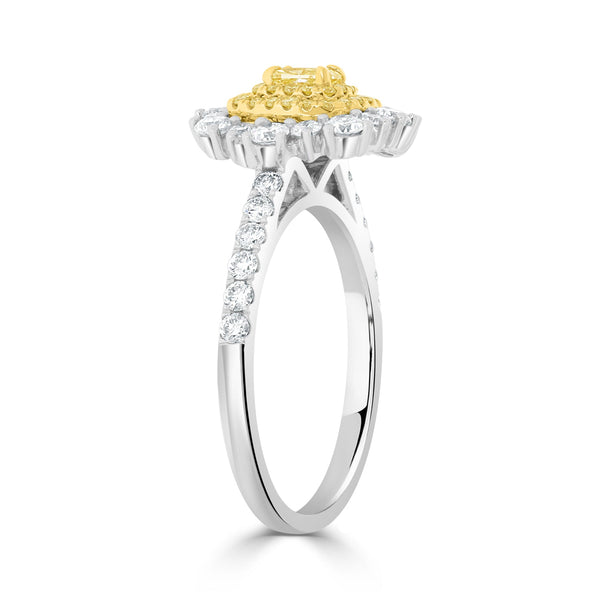 0.25ct Yellow Diamond Ring with 0.95tct Diamonds set in 14K Two Tone Gold