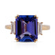 Cushion Cut 4.54Ct Tanzanite Ring With 0.24Tct Diamond Baguette In 18Kt Yellow Gold