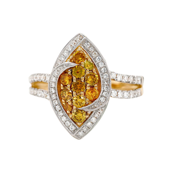 0.52ct Yellow Diamond Ring With 0.35Tct White Diamond Hug Halo In 14Kt Yellow Gold