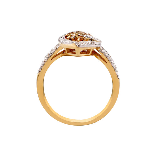 0.52ct Yellow Diamond Ring With 0.35Tct White Diamond Hug Halo In 14Kt Yellow Gold