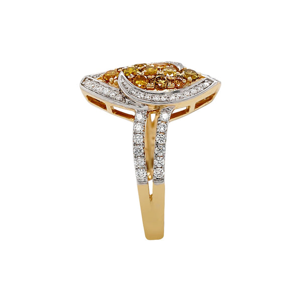 0.52ct Yellow Diamond Ring With 0.35Tct White Diamond Hug Halo In 14Kt Yellow Gold